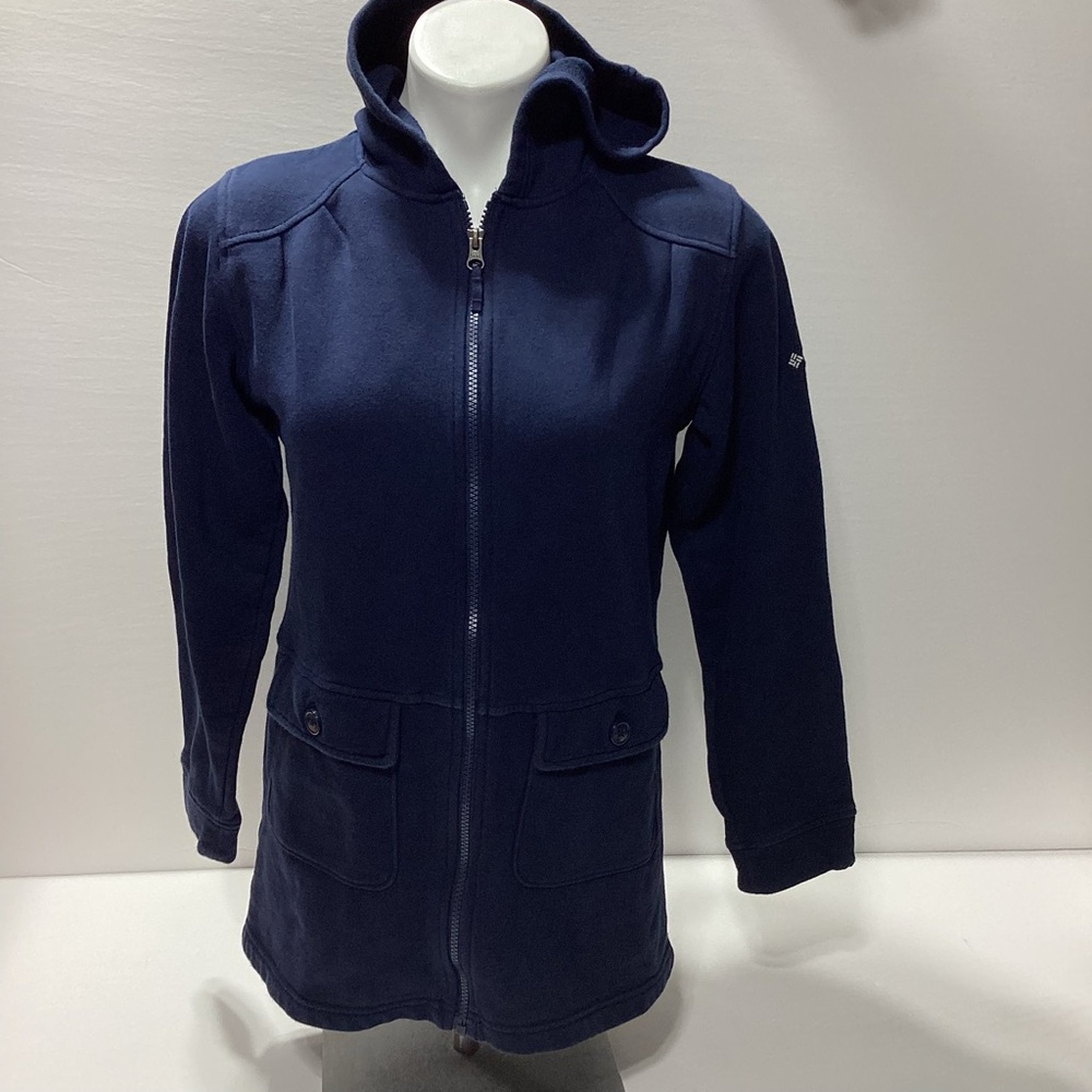 Columbia Hoodie Youth Girls XL Blue Zip Front Long Line Front Pockets Sweatshirt